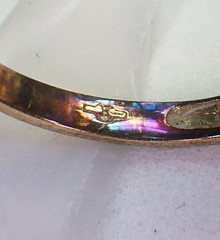 Vintage Signed 14K Gold Rainbow Iridescent w/10 Side Diamond Accents Sz 6.25