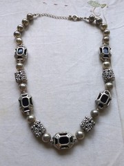 Vintage Onyx And Silver Tone Necklace And Earrings Set