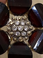 Gold Tone Red CZ & Rhinestone Flower Gardenia Flower Brooch Pin Nature Garden