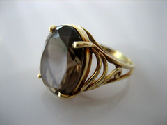 STUNNING 14K YELLOW GOLD OVAL SMOKEY TOPAZ RING SIZE 7.5