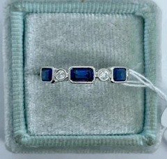 Art Deco Style Lab Created Diamond & Sapphire Anniversary 14K White Gold FN Ring