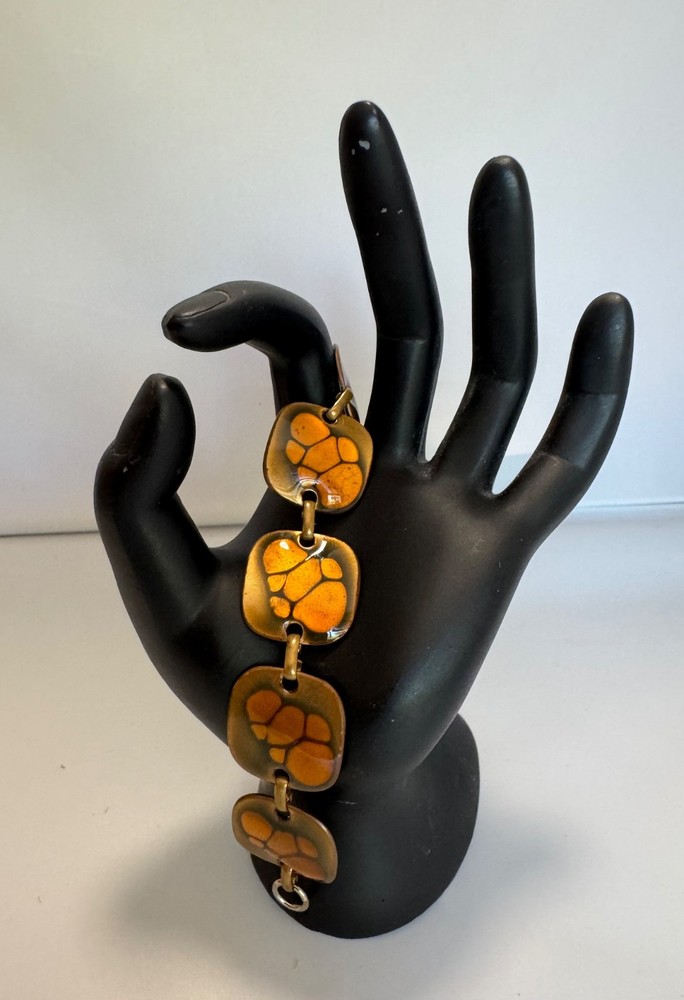 Vintage Signed Enamel on Copper Panel Bracelet MCM Mid Century Modern