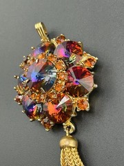 Vintage Edlee Watermelon Rivoli Gold Tone Dangle Pendant
