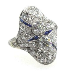 4.00Ct Lab Created Diamond And Sapphire Art Deco Style Statement Ring 925 Silver