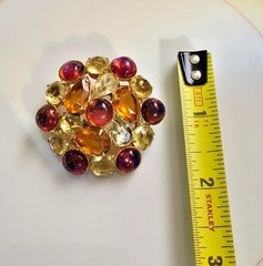 Vintage 1950-1960s Opaline Cabochons Moonstones Topaz Yellow Orange Pink Brooch