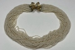 Vintage Multi-Strand Seed Bead Necklace Floral Clasp Clip-On Earring Set