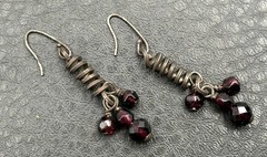 Rare Victorian Sterling Silver Bohemian Red Garnet Corkscrew Dangle Earrings