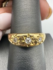 Antique Victorian 18K Gold Star Set Old European Diamond Gypsy Ring Sz 10