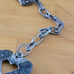 Vintage EFM Brutalist Heart Necklace Mixed Metal Chunky Bib 20in 51g