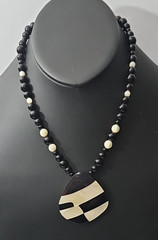 Vintage Black and Off-White Beaded Statement Pendant Necklace