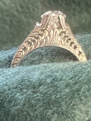 Antique Art Nouveau Solitaire Diamond Ring, 18K White Gold Filigree, Old Europea