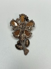 Vintage Floral Pin Brooch with Pink and Orange Rhinestones
