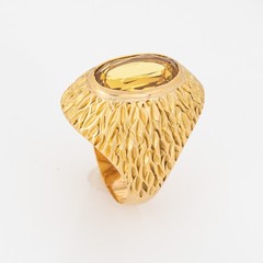 60s Portuguese Citrine Ring 19k Yellow Gold Cocktail Dome Fine Jewelry 7.5
