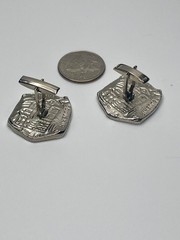Vintage Lucaya Bahamas Souvenir Spanish Cob Pirate Coin Silver Tone Cufflinks