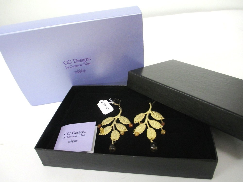 Cameron Cohen 14K GF Bohemian Leaf dangle earrings vintage HSN 1/20 Gold Filled