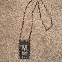 Vintage Pewter Enamel Necklace Egyptian Huge Artisan Handcrafted 83g