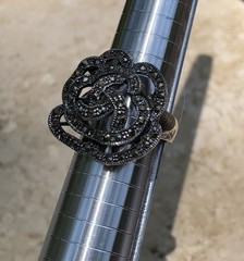 ✨🌺🌹VINTAGE 925 Sterling Silver MARCASITE Large ROSE Floral STATEMENT Ring WOW