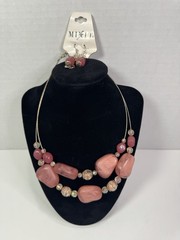 Vintage JC Penny NWT MIXIT Goldtone Pink Multi Necklace Pierced Earrings Set New