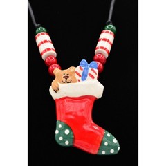 Flying Colors Vintage Christmas Necklace Teddy Stocking Festive Holiday Bin1