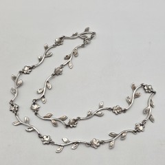 Dee Berkley Sterling Silver Floral Branch Marcasite Collar Necklace 17″ 16.6g