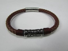 Invicta Jewelry Men’s Stainless Steel Braided Cognac Leather Bracelet Large