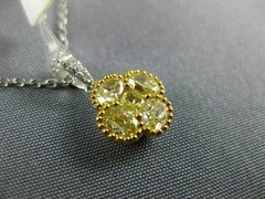 1.03CT WHITE & FANCY YELLOW DIAMOND 18K 2 TONE GOLD FLOWER 4 LEAF CLOVER PENDANT