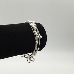 Silver Tone 6 Strand Textured Ball Beaded Curb Chain Toggle Bracelet 7.5” #14