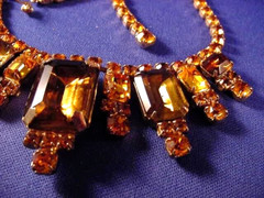 Vintage Burnished Amber Brown & Gold Necklace Bracelet Earrings