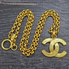 CHANEL Gold Plated CC Logos Charm Vintage Chain Necklace Pendant #1335c Rise-on
