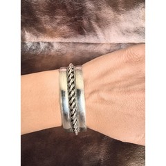 Vintage Southwest Sterling Silver Cuff Bracelet, Signed AW, Braided Rope, 7.25″