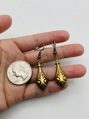 Vintage Art Nouveau Style Elegant Egyptian Greek Vase Bronze Tone Hook Earrings
