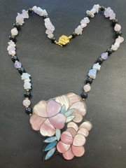 Lee Sands Necklace Large Flower Inlaid Mother Of Pearl Abalone Gemstone 20″