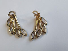 Juliana Crystal Earrings Rhinestone Aurora Borealis Climber Clip On MCM Vintage