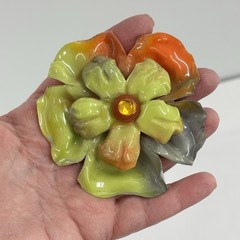 Vtg Lucite Acrylic Flower Brooch XL Pop Art Mod Translucent Statement Pin