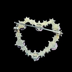Avon Gold Tone, Rhinestone Heart Brooch With Lucite Rose Accents Signed JJJ