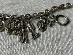 Vintage Cowboy Western Theme Charm Bracelet Silver Tone with Blue Stones