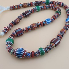 Antique Venetian MultiColor Mix Chevron Glass Beads Strands Necklace