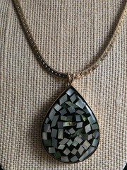 Vintage Monet Abalone Pendant Necklace 28 1/2 In Long