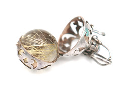VTG Sterling Silver Golden Rutilated Quartz Harmony Ball w/ Lapis Lazuli Pendant