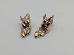 Large Vintage 10k White & Yellow Gold Wheat Stem Drop Earrings 10k Solid Multi