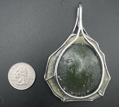 Uri Ramot Sterling Silver Ancient Roman Glass Modernist Pendant 3.25″ 39g