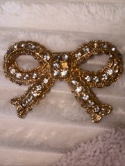 Rhinestone Large Bow Brooch 3 1/2 Inches