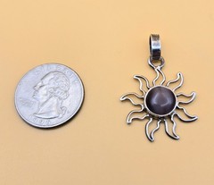 Vintage Sterling Silver 925 Sun Purple Tiger’s Eye Pendant 1″