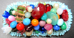 CZECH Amazing Colorful Glass Bead & Flowers Vintage Pin Brooch