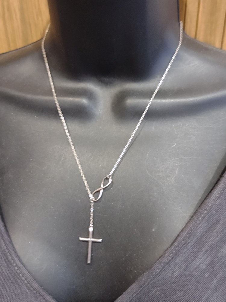 18 Inch Sterling Silver Infinity Cross Necklace