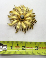 Vintage Signed Exotic Flower J.J. Brooch Gold Tone Large 2.5 inches