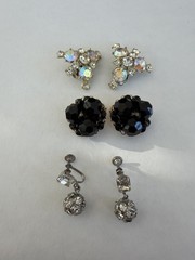 Collection Of Three Pairs Of Vintage Rhinestones & Beaded Earrings