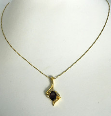 Garnet & diamond 24 KT pendant, & gold over sterling silver 17.75″ chain (#7959)