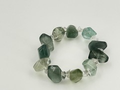 Natural Fluorite Gemstone Stretch Bracelet with Clear Quartz Chips 7.5in