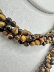 VTG 29In 4 Strand Tigers Eye Bead Necklace Caviar Gold Tone Fish Hook Clasp Read